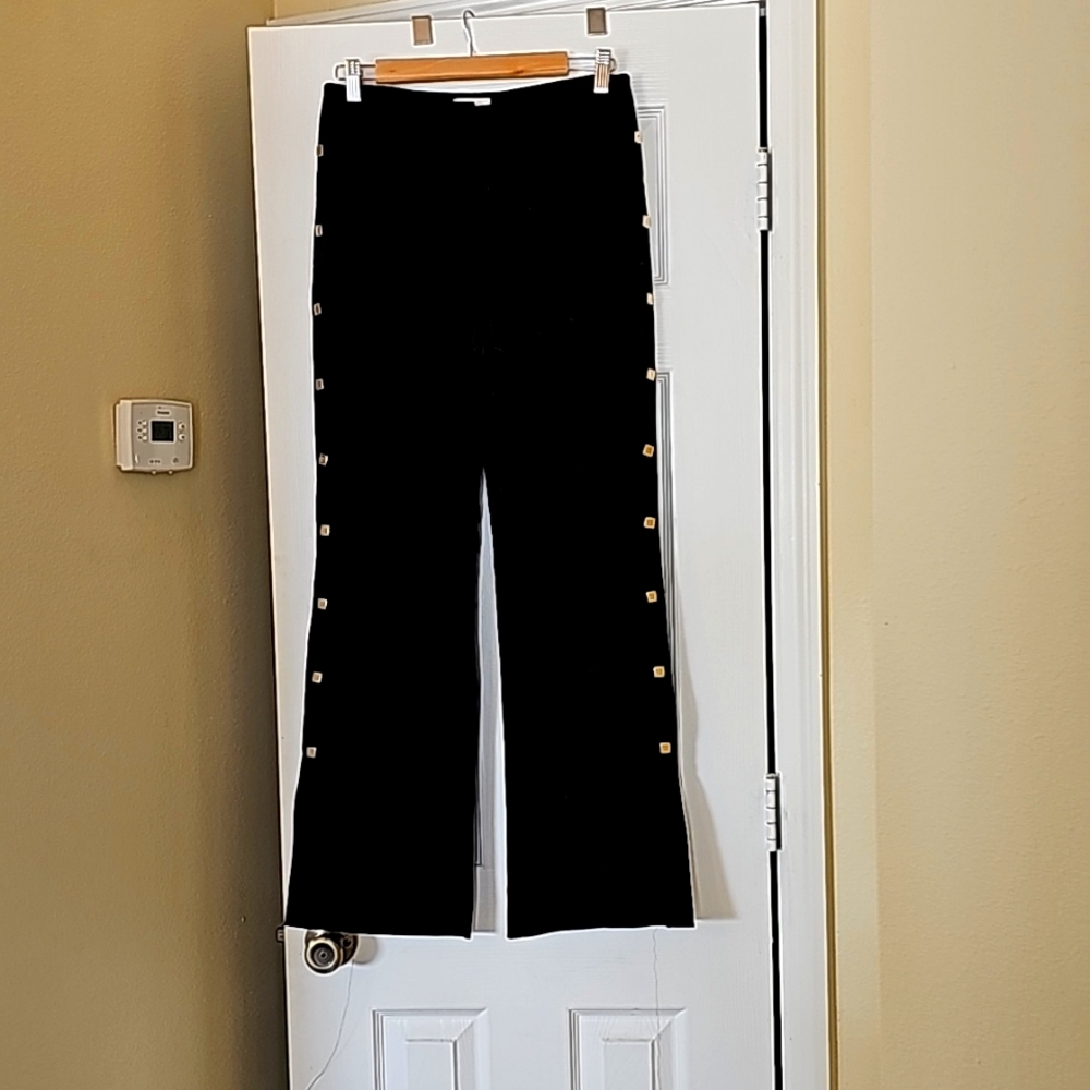 Chico's black slacks with gold metal square studs size 00